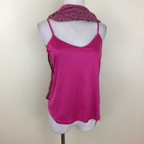 DANIEL RAINN Dark Pink Black Olive Print Tie Collar Cami Tank + Shirt - Picture 4 of 10